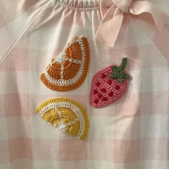 Mud Pie Fruit Applique Sleeper Footie Pink Gingham Girls Size 6-9 Months NWT - Picture 5 of 10